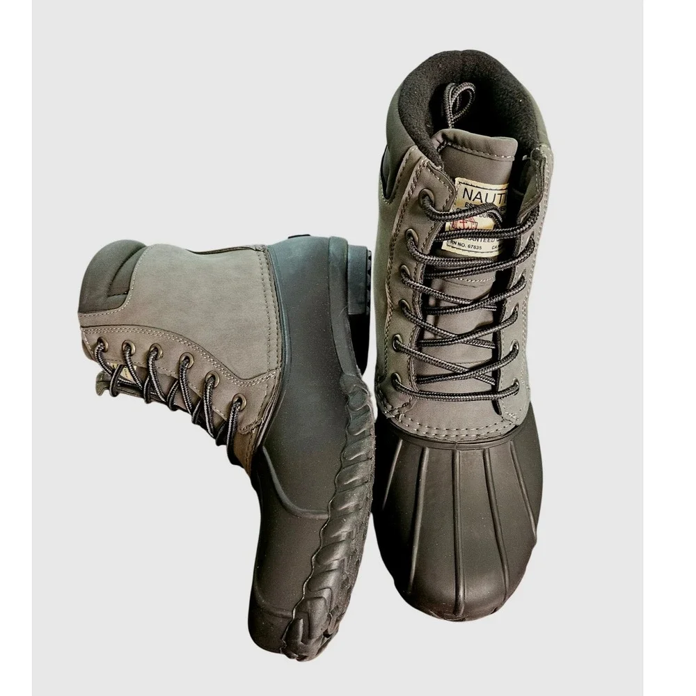 Nautica Duck Boots Mens Size 10 Charcoal Black Channing Insulated Snow Boots